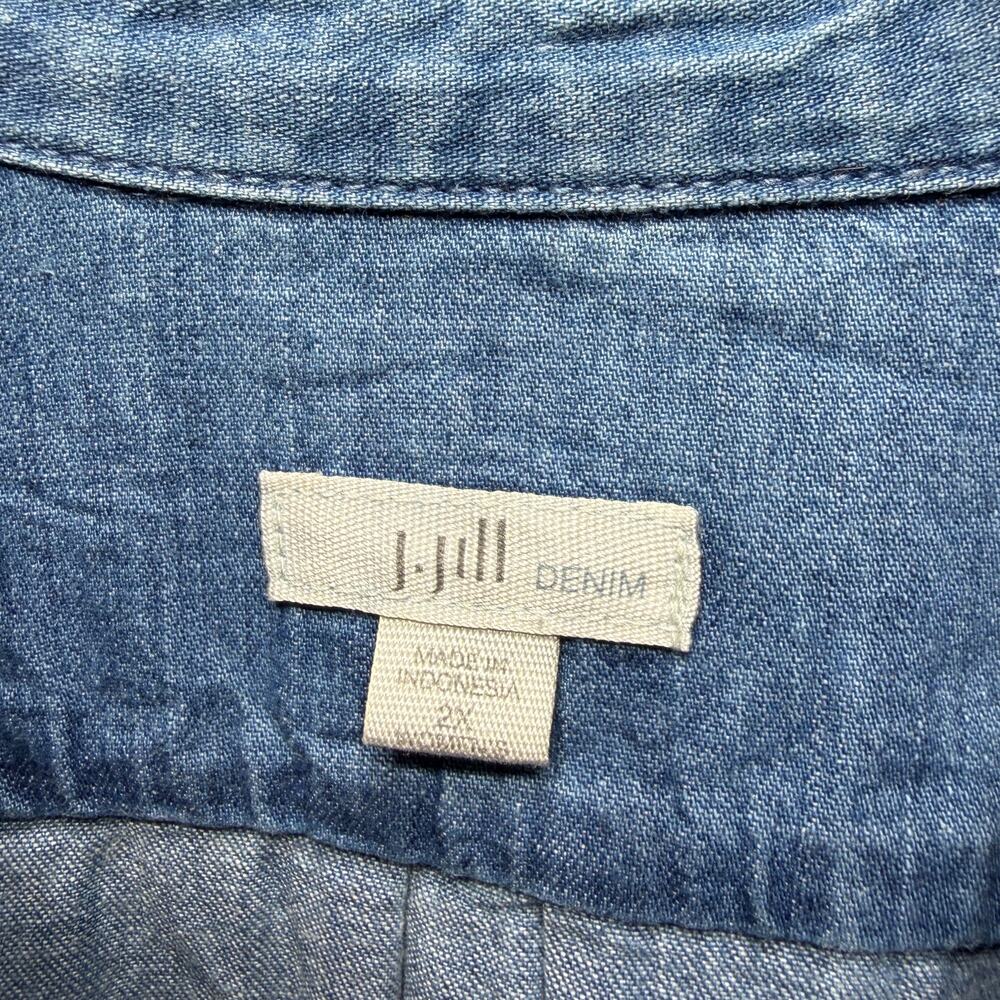 J.Jill Denim Shirt Blouse Blue Cotton Jean Pearl Snap Country Western Casual 2X - Picture 6 of 8